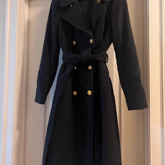 ANNE KLEIN navy blue wool Trench Coat with Gold Buttons - Picture 1 of 7